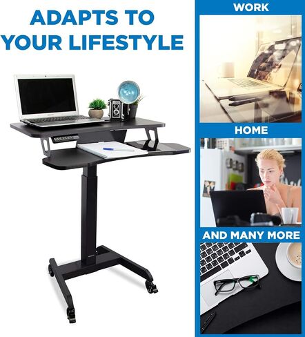 جبل! محطة عمل قابلة للتعديل قابلة للتعديل مع ارتفاع الهاتف المحمول مع عجلات | Rolling Sit Stand Workstation مع وحدة تحكم تعديل الارتفاع القابلة للبرمجة | 31.5 × 14.5 في الطاولة in Kuwait