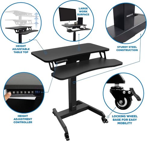 جبل! محطة عمل قابلة للتعديل قابلة للتعديل مع ارتفاع الهاتف المحمول مع عجلات | Rolling Sit Stand Workstation مع وحدة تحكم تعديل الارتفاع القابلة للبرمجة | 31.5 × 14.5 في الطاولة in Kuwait