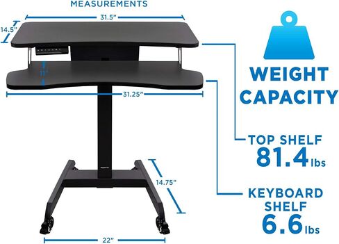 جبل! محطة عمل قابلة للتعديل قابلة للتعديل مع ارتفاع الهاتف المحمول مع عجلات | Rolling Sit Stand Workstation مع وحدة تحكم تعديل الارتفاع القابلة للبرمجة | 31.5 × 14.5 في الطاولة in Kuwait