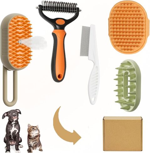 5 حزمة Cat Steam Brush Kit - فرشاة مياه الحيوانات الأليفة للقطط والكلاب ، تشمل مشط Defur Spritz ، وأشعل أشعل النار ، ومشط التدليك ومشط البراغيث - in Kuwait