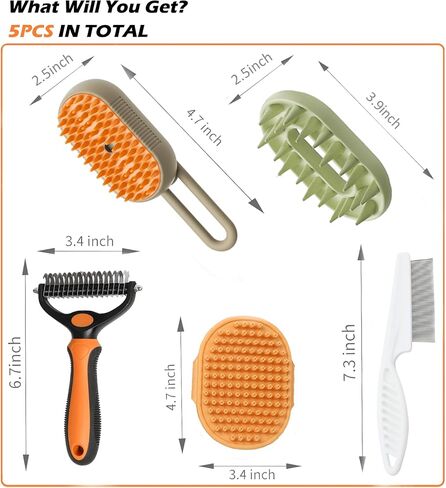 5 حزمة Cat Steam Brush Kit - فرشاة مياه الحيوانات الأليفة للقطط والكلاب ، تشمل مشط Defur Spritz ، وأشعل أشعل النار ، ومشط التدليك ومشط البراغيث - in Kuwait