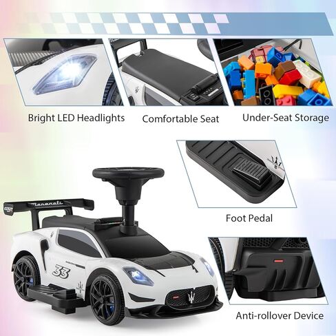 Costzon Push Car للأطفال الصغار ، 3 من كل واحد من عربة Maserati المرخصة في عربة المشي مع مقبض ، Basslail ، تحت تخزين المقعد ، القرن والموسيقى ، القدم إلى الأرض ركوب الألعاب على الأولاد الفتيات (أبيض) in Saudi Arabia