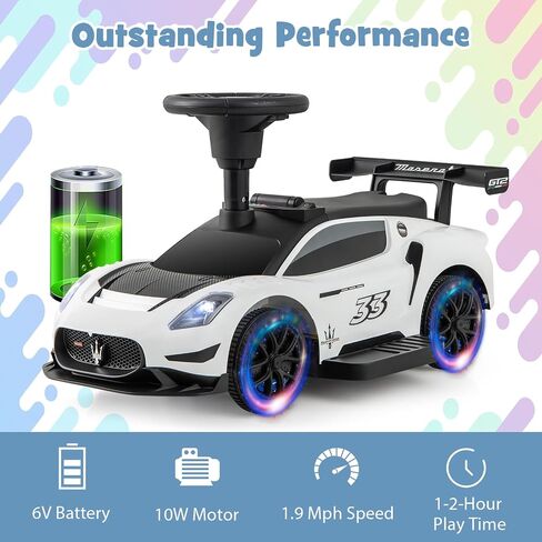 Costzon Push Car للأطفال الصغار ، 3 من كل واحد من عربة Maserati المرخصة في عربة المشي مع مقبض ، Basslail ، تحت تخزين المقعد ، القرن والموسيقى ، القدم إلى الأرض ركوب الألعاب على الأولاد الفتيات (أبيض) in Saudi Arabia