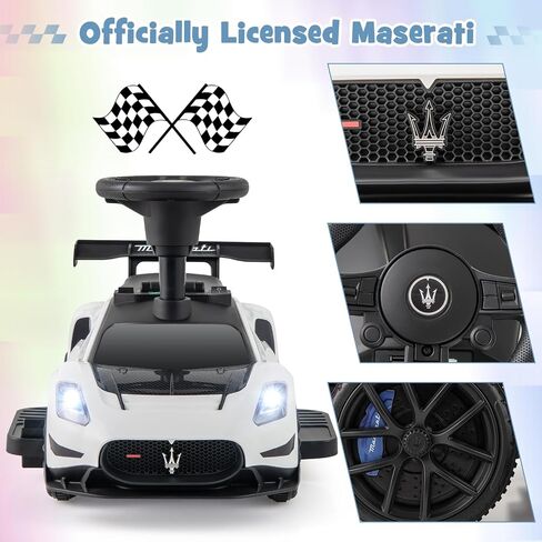 Costzon Push Car للأطفال الصغار ، 3 من كل واحد من عربة Maserati المرخصة في عربة المشي مع مقبض ، Basslail ، تحت تخزين المقعد ، القرن والموسيقى ، القدم إلى الأرض ركوب الألعاب على الأولاد الفتيات (أبيض) in Saudi Arabia