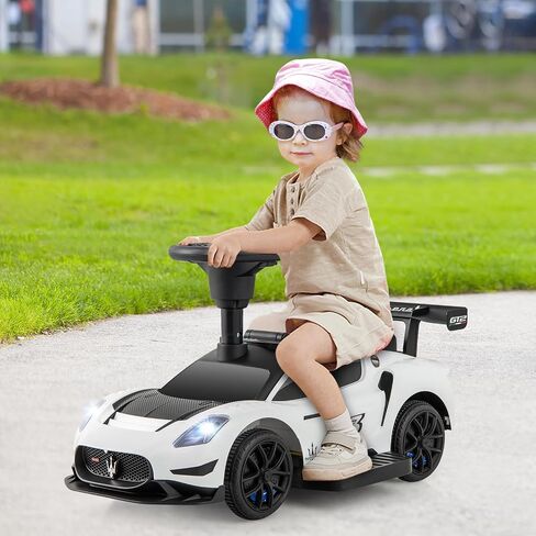 Costzon Push Car للأطفال الصغار ، 3 من كل واحد من عربة Maserati المرخصة في عربة المشي مع مقبض ، Basslail ، تحت تخزين المقعد ، القرن والموسيقى ، القدم إلى الأرض ركوب الألعاب على الأولاد الفتيات (أبيض) in Saudi Arabia