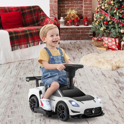 Costzon Push Car للأطفال الصغار ، 3 من كل واحد من عربة Maserati المرخصة في عربة المشي مع مقبض ، Basslail ، تحت تخزين المقعد ، القرن والموسيقى ، القدم إلى الأرض ركوب الألعاب على الأولاد الفتيات (أبيض) in Saudi Arabia