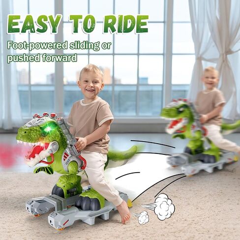 Ride Dinosaur on toy cars for Kids ، Riddler Electric Ride on Toys with Music و Light & Smoke ، هدية صبي عمرها 3-5 سنوات ، مشاة سكوتر الأطفال في مرحلة ما قبل المدرسة إلى الهواء الطلق في الهواء الطلق في الهواء الطلق in Kuwait
