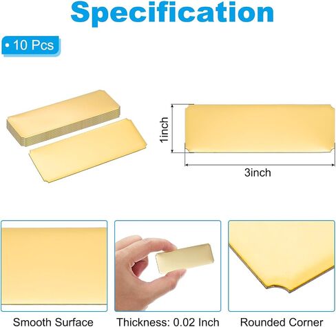 PATIKIL 3"x1" Stainless Steel Laser Engraved Mount Metal Name Plate, 10 Pack Self Adhesive Sign Personalized Custom Blank Plate for DIY Laser Printing, Notched Corner Gold in Saudi Arabia