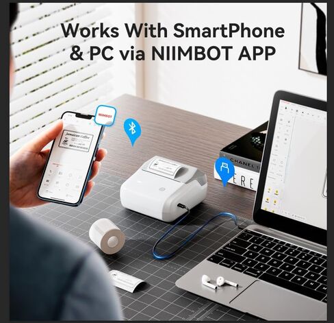 Niimbot B31 Maker Maker مع شريط ، طابعة تسمية محمولة 3 بوصة للباركود ، العنوان ، الشعار ، وضع العلامات ، صانع الملصقات الحرارية متوافقة مع الهواتف الذكية والكمبيوتر الشخصي ، الأزرق الداكن in Kuwait