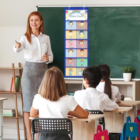3 Pack Pocket Clat for Classroom 29.5 × 10 in 12+1 جيوب معلقة منظم ملفات الحائط للبطاقات ، الصور ، مخطط السلوك التعليمي لإدارة الفصل ، منظمة مكتب المعلم (أسود) in Kuwait