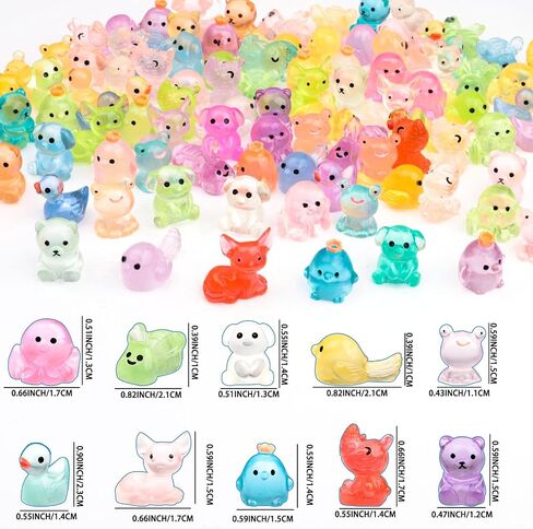 100pcs Luminous Mini Resin Animals, Glow in The Dark Miniature Fairy for Micro Garden Dollhouse Decor Landscape Aquarium Craft Gifts Party Favors (Luminous Mini Animal) in Kuwait