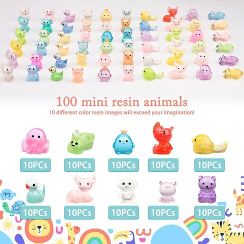 100pcs Luminous Mini Resin Animals, Glow in The Dark Miniature Fairy for Micro Garden Dollhouse Decor Landscape Aquarium Craft Gifts Party Favors (Luminous Mini Animal) in Kuwait