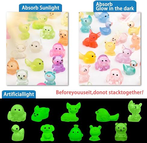 100pcs Luminous Mini Resin Animals, Glow in The Dark Miniature Fairy for Micro Garden Dollhouse Decor Landscape Aquarium Craft Gifts Party Favors (Luminous Mini Animal) in Kuwait