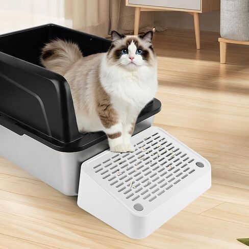 Cat Litter Box Ramp, Litter Box Step Mat with Filter Function, Cat Litter Catcher for Self-Cleaning Litter Boxes, Cats Pedal Stool Ideal for Kitten & Elderly Cats (Light Grey) in Kuwait