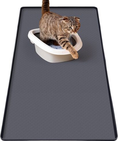 Breling Silicone Cat Litter Mat, Extra Large 51.2" x 25.6" Waterproof Cat Litter Mat for Scatter Control, Easy to Clean & Soft on Kitty Paws, Non-Slip Pad to Keep The Floor Clean, Dark Grey in Saudi Arabia