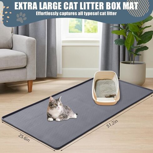 Breling Silicone Cat Litter Mat, Extra Large 51.2" x 25.6" Waterproof Cat Litter Mat for Scatter Control, Easy to Clean & Soft on Kitty Paws, Non-Slip Pad to Keep The Floor Clean, Dark Grey in Saudi Arabia