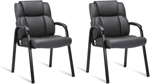 كراسي غرفة انتظار Clatina Leather لمجموعة الاستقبال من 2 ، كراسي الضيوف مع راحة ذراع مبطنة ، كراسي المكتب لا عجلات ، كرسي غرفة اجتماعات مريحة ومكتب كمبيوتر للمكتب ، المنزل ، الأسود in Kuwait