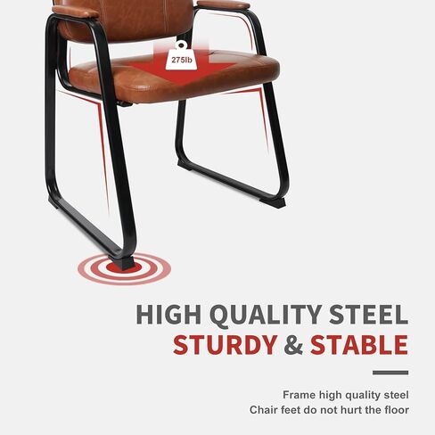 CLATINA Guest Reception Chair, Waiting Room Desk Chair Meeting Chairs with Sled Base and Bonded Leather Padded Armrests, Ergonomic Side Chair for Home Office Conference, Brown 2Pack in Saudi Arabia