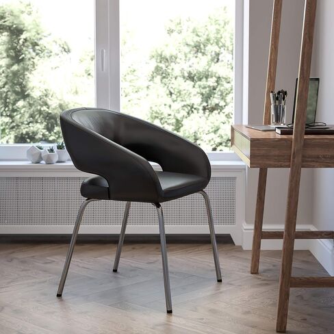 EMMA + OLIVER Contemporary White LeatherSoft Side Reception Chair with Chrome Legs in Saudi Arabia