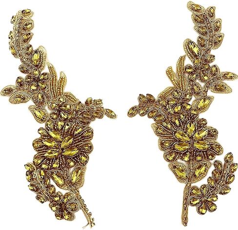 1 Pair Handmade Flower Rhinestone Applique for Clothes, Crystal Fabric Patches for Wedding Dress, Bling Beaded Embroidery Lace Applique for Hat Hairband Sewing Embellishment (Green) in Saudi Arabia