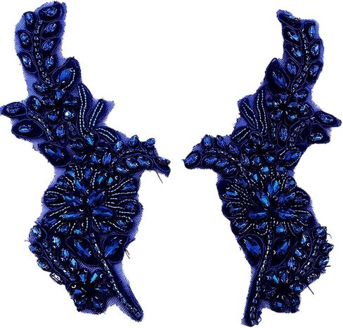 1 Pair Handmade Flower Rhinestone Applique for Clothes, Crystal Fabric Patches for Wedding Dress, Bling Beaded Embroidery Lace Applique for Hat Hairband Sewing Embellishment (Green) in Saudi Arabia