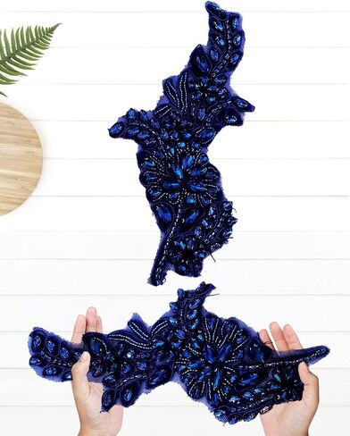 1 Pair Handmade Flower Rhinestone Applique for Clothes, Crystal Fabric Patches for Wedding Dress, Bling Beaded Embroidery Lace Applique for Hat Hairband Sewing Embellishment (Green) in Saudi Arabia