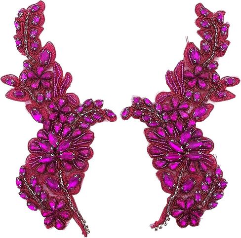 1 Pair Handmade Flower Rhinestone Applique for Clothes, Crystal Fabric Patches for Wedding Dress, Bling Beaded Embroidery Lace Applique for Hat Hairband Sewing Embellishment (Green) in Saudi Arabia
