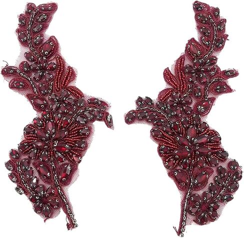 1 Pair Handmade Flower Rhinestone Applique for Clothes, Crystal Fabric Patches for Wedding Dress, Bling Beaded Embroidery Lace Applique for Hat Hairband Sewing Embellishment (Green) in Saudi Arabia