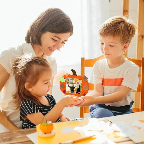 Wooden Pumpkin Photo Frame Fall Picture Frame Craft Kits for Kids Maple Leaf Stickers DIY Blank Unfinished Pumpkin Halloween Thanksgiving Harvest Decoration Cutouts Activity Gift 12 Packs in Kuwait