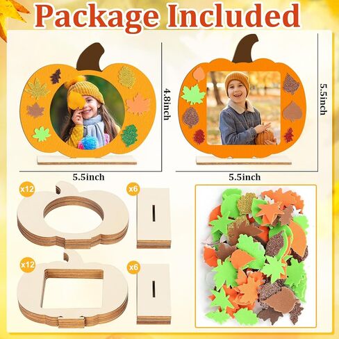 Wooden Pumpkin Photo Frame Fall Picture Frame Craft Kits for Kids Maple Leaf Stickers DIY Blank Unfinished Pumpkin Halloween Thanksgiving Harvest Decoration Cutouts Activity Gift 12 Packs in Kuwait