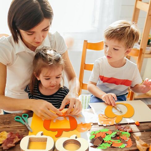 Wooden Pumpkin Photo Frame Fall Picture Frame Craft Kits for Kids Maple Leaf Stickers DIY Blank Unfinished Pumpkin Halloween Thanksgiving Harvest Decoration Cutouts Activity Gift 12 Packs in Kuwait