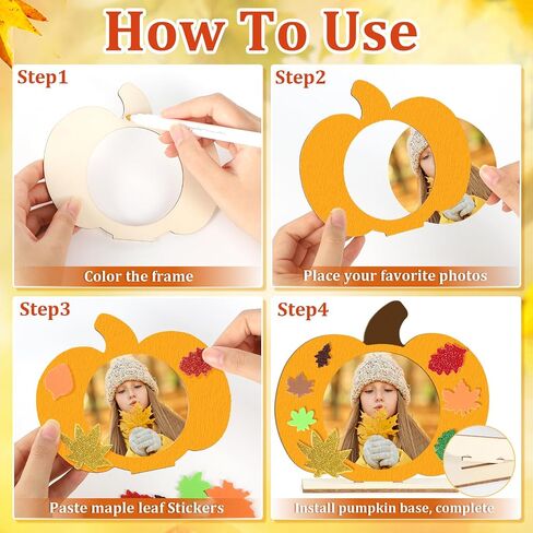 Wooden Pumpkin Photo Frame Fall Picture Frame Craft Kits for Kids Maple Leaf Stickers DIY Blank Unfinished Pumpkin Halloween Thanksgiving Harvest Decoration Cutouts Activity Gift 12 Packs in Kuwait