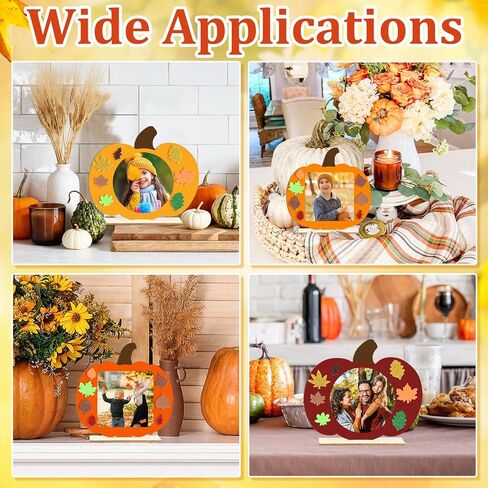 Wooden Pumpkin Photo Frame Fall Picture Frame Craft Kits for Kids Maple Leaf Stickers DIY Blank Unfinished Pumpkin Halloween Thanksgiving Harvest Decoration Cutouts Activity Gift 12 Packs in Kuwait
