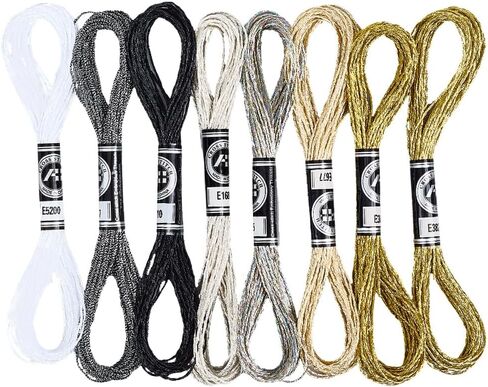 70 ياردة 8 Skeins الفضة الذهبية التطريز المعدني خيط بريق كروس غرزة شرابة البوليستر أساور الصداقة وميض الطاقم مجموعة كبيرة لصالح خياطة اليد صنع حرفة الحياكة in Kuwait