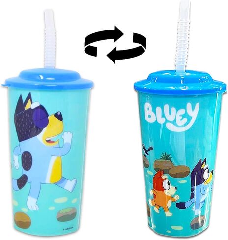مجموعة زجاجة ماء 16oz Bluey - حزمة مع 6 أكواب قابلة لإعادة الملء مع قش للمستلزمات المدرسية والرياضة ولوازم الحفلات والمزيد | أكواب زرقاء لعيد ميلاد الأطفال الصغار in Saudi Arabia