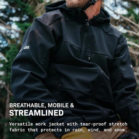 TRUEWERK Men's Insulated Work Jacket - S3 Solution Zip-Up Hoodie, Fleece-Lined, Waterproof Tactical Coat with 4-Way Stretch, XX-Large, Black in Kuwait