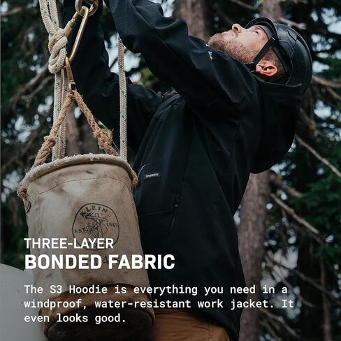 TRUEWERK Men's Insulated Work Jacket - S3 Solution Zip-Up Hoodie, Fleece-Lined, Waterproof Tactical Coat with 4-Way Stretch, XX-Large, Black in Kuwait