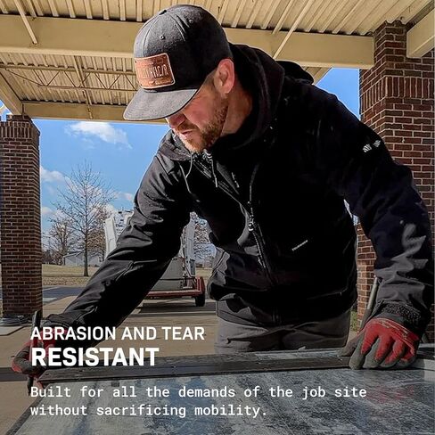 TRUEWERK Men's Insulated Work Jacket - S3 Solution Zip-Up Hoodie, Fleece-Lined, Waterproof Tactical Coat with 4-Way Stretch, XX-Large, Black in Kuwait