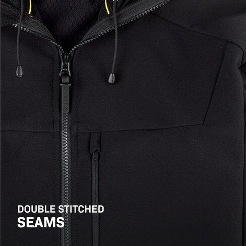 TRUEWERK Men's Insulated Work Jacket - S3 Solution Zip-Up Hoodie, Fleece-Lined, Waterproof Tactical Coat with 4-Way Stretch, XX-Large, Black in Kuwait