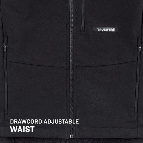 TRUEWERK Men's Insulated Work Jacket - S3 Solution Zip-Up Hoodie, Fleece-Lined, Waterproof Tactical Coat with 4-Way Stretch, XX-Large, Black in Kuwait