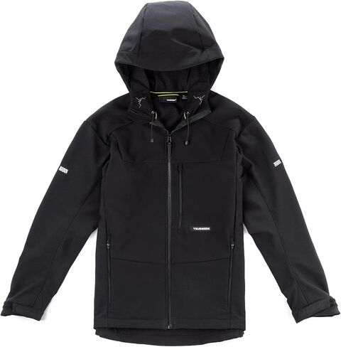 TRUEWERK Men's Insulated Work Jacket - S3 Solution Zip-Up Hoodie, Fleece-Lined, Waterproof Tactical Coat with 4-Way Stretch, XX-Large, Black in Kuwait