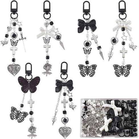 SUNNYCLUE 1 Box 160Pcs Keychain Making Kits Gothic Key Chains Black Butterfly Beads Heart Charm Halloween Gothic Charms Acrylic Glass Spacer Beads for Keychains Making Women Adults DIY Crafts Supplies in Saudi Arabia