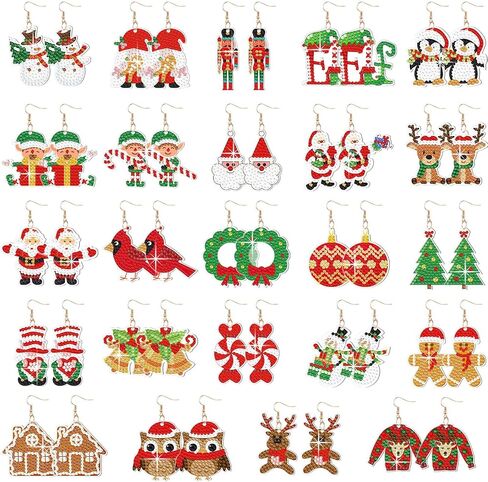 Siifert 24 Pairs Christmas Diamond Painting Earrings DIY Earring Making Kit Diamond Art Earrings Jewelry Making Kit for Adults Vintage Jewelry Crafting Charms Bulk with 6 Tools for Women(Red) in Saudi Arabia