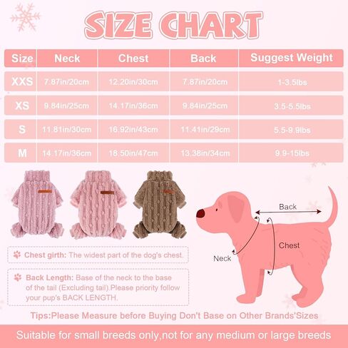 Dog Sweater for Small Dogs, XXS Dog Sweaters Turtleneck Doggie Pajamas Jumpsuits, Small Doggy Clothes Girl Boy, Cold Weather Puppy Onesie Outfits Yorkie Chihuahua Apparel,Light Pink, S in Kuwait