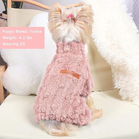 Dog Sweater for Small Dogs, XXS Dog Sweaters Turtleneck Doggie Pajamas Jumpsuits, Small Doggy Clothes Girl Boy, Cold Weather Puppy Onesie Outfits Yorkie Chihuahua Apparel,Light Pink, S in Kuwait
