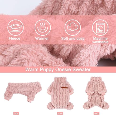 Dog Sweater for Small Dogs, XXS Dog Sweaters Turtleneck Doggie Pajamas Jumpsuits, Small Doggy Clothes Girl Boy, Cold Weather Puppy Onesie Outfits Yorkie Chihuahua Apparel,Light Pink, S in Kuwait