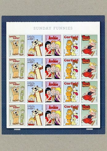 Sunday Funnies, Full Sheet of Collectible 20 x 44-Cent Postage Stamps, USA 2010, Scott 4467-71 in Saudi Arabia