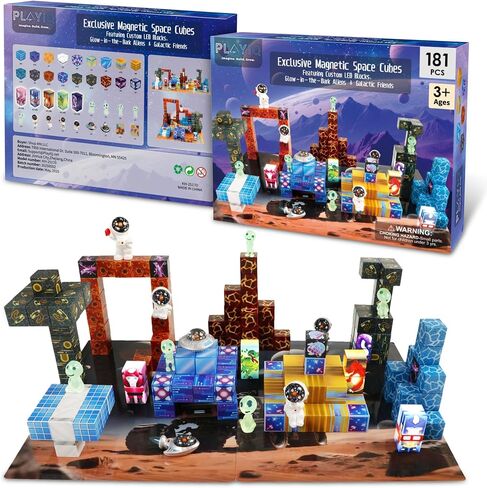 181 PCS Magnetic Blocks | Magnetic Building Blocks for Kids Age 3+ | Exclusive Magnetic Space Cubes with Custom LED | Magnet Blocks for Boys & Girls, STEM Sensory Educational Gift in Saudi Arabia