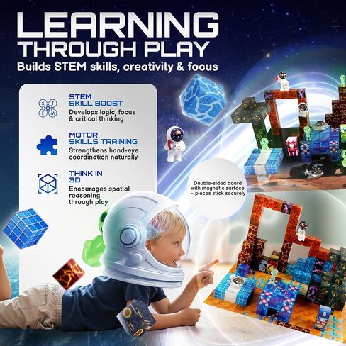 181 PCS Magnetic Blocks | Magnetic Building Blocks for Kids Age 3+ | Exclusive Magnetic Space Cubes with Custom LED | Magnet Blocks for Boys & Girls, STEM Sensory Educational Gift in Saudi Arabia