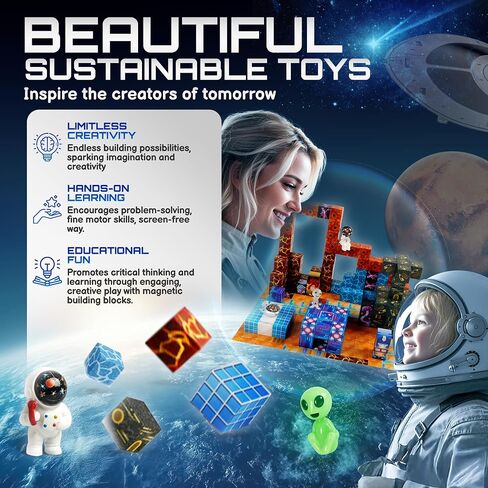 181 PCS Magnetic Blocks | Magnetic Building Blocks for Kids Age 3+ | Exclusive Magnetic Space Cubes with Custom LED | Magnet Blocks for Boys & Girls, STEM Sensory Educational Gift in Saudi Arabia